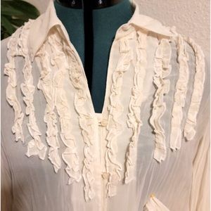 Apt. 9 nearly vintage women's large sheer ruffled blouse, cream. Worn once.